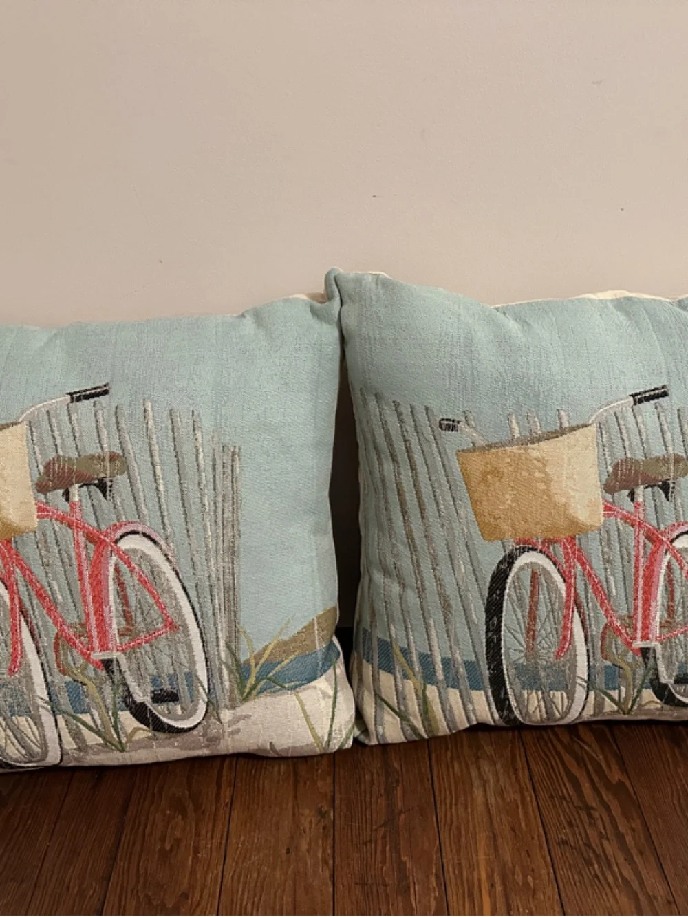 Coastal Bicycle Accent Pillow Pair in Light Blue